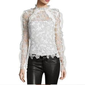 SELF-PORTRAIT White Cutout Ruffle Guipure
Lace Top Blouse Size: US 2